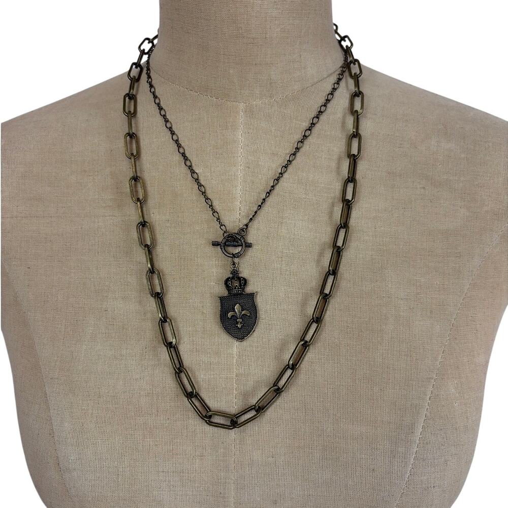 LOT 2 New Artisan Antiqued Bronze Paperclip Chain and Toggle Medallion Choker